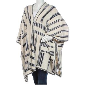 Polo Ralph Lauren linen/viscose/cotton blend cream and indigo poncho.